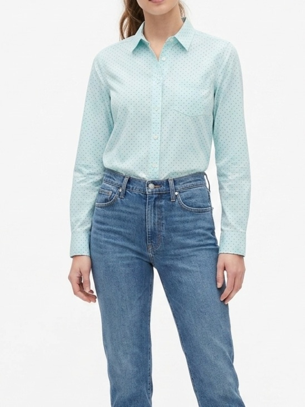 J.Crew polka dot oxford print blouse.